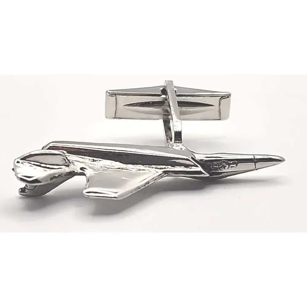 Vtg 1970's McDonnell Douglas F-15 Silver Tone Pewter Fighter Jet Cuff Links PB93